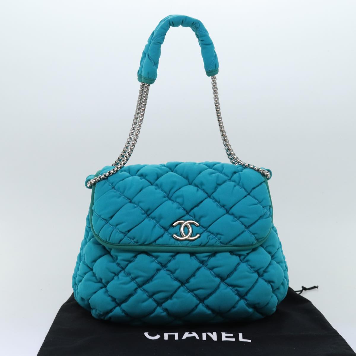 Top Quality Chanel Chain Shoulder Bag Nylon Blue CC Auth 74407A