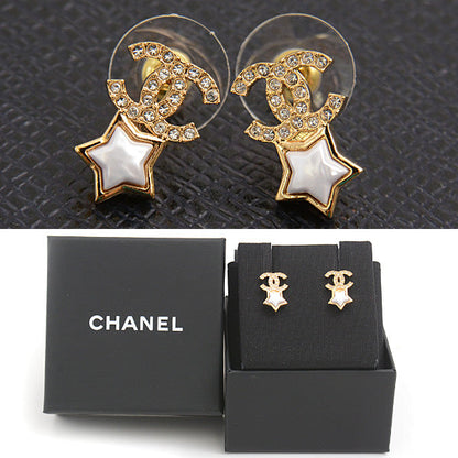Top Quality Chanel Star Rhinestone Earrings Gold White