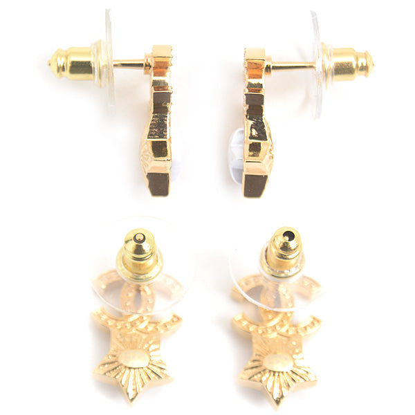 Top Quality Chanel Star Rhinestone Earrings Gold White