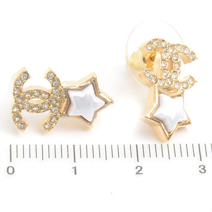 Top Quality Chanel Star Rhinestone Earrings Gold White