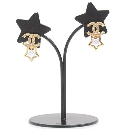 Top Quality Chanel Star Rhinestone Earrings Gold White