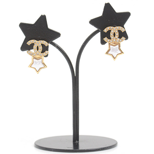Top Quality Chanel Star Rhinestone Earrings Gold White
