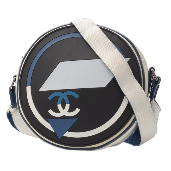 Top Quality Chanel Airline Round Shoulder Bag Rubber Canvas Navy Black White