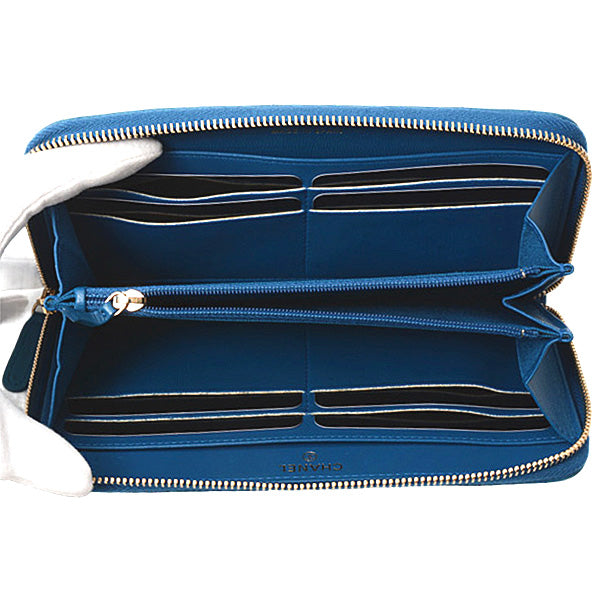 Top Quality Chanel Chevron Lambskin Round Zip Wallet Blue