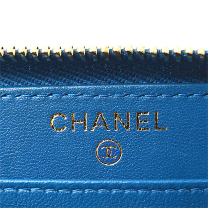 Top Quality Chanel Chevron Lambskin Round Zip Wallet Blue