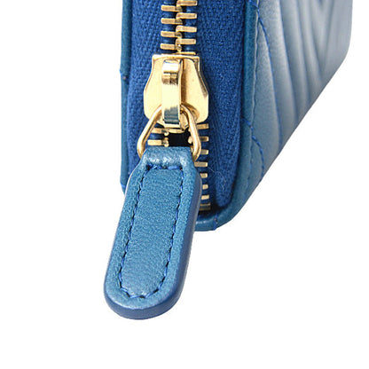 Top Quality Chanel Chevron Lambskin Round Zip Wallet Blue