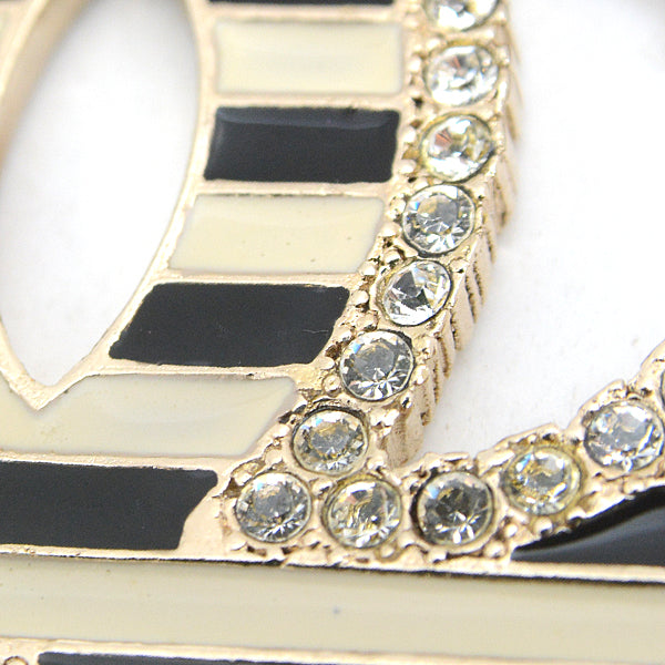 Top Quality Chanel Coco Mark Rhinestone Pendant Necklace Gold Black White
