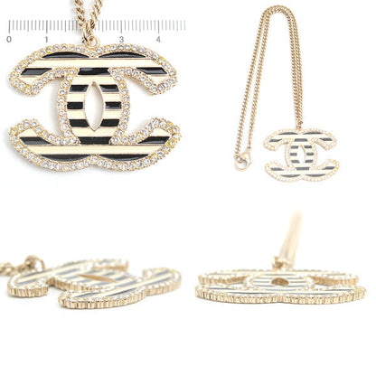 Top Quality Chanel Coco Mark Rhinestone Pendant Necklace Gold Black White
