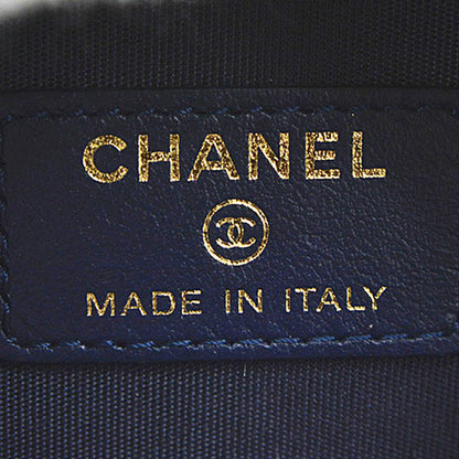 Top Quality Chanel Tweed Round Chain Shoulder Bag Houndstooth White Navy