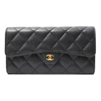 Top Quality Chanel Caviar Long Flap Wallet Black