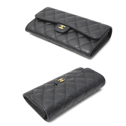 Top Quality Chanel Caviar Long Flap Wallet Black