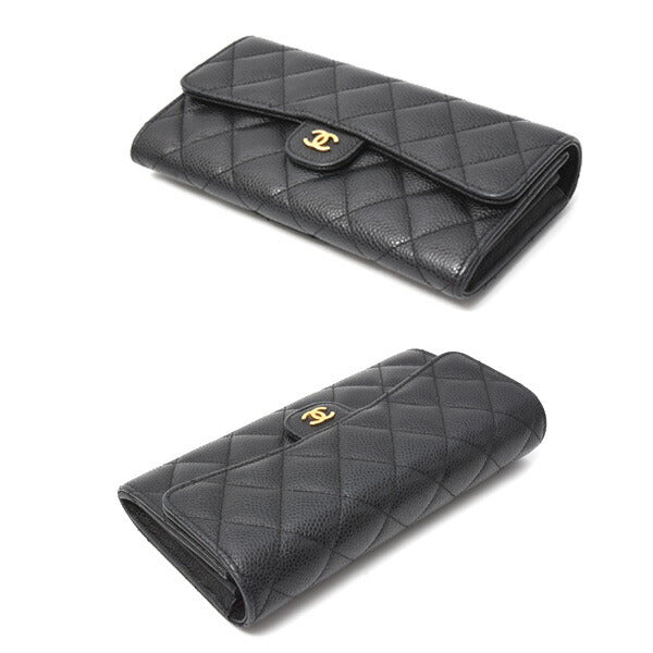 Top Quality Chanel Caviar Long Flap Wallet Black