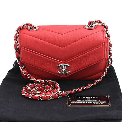 Top Quality Chanel Chevron Mini Chain Shoulder Bag Red Caviar Skin