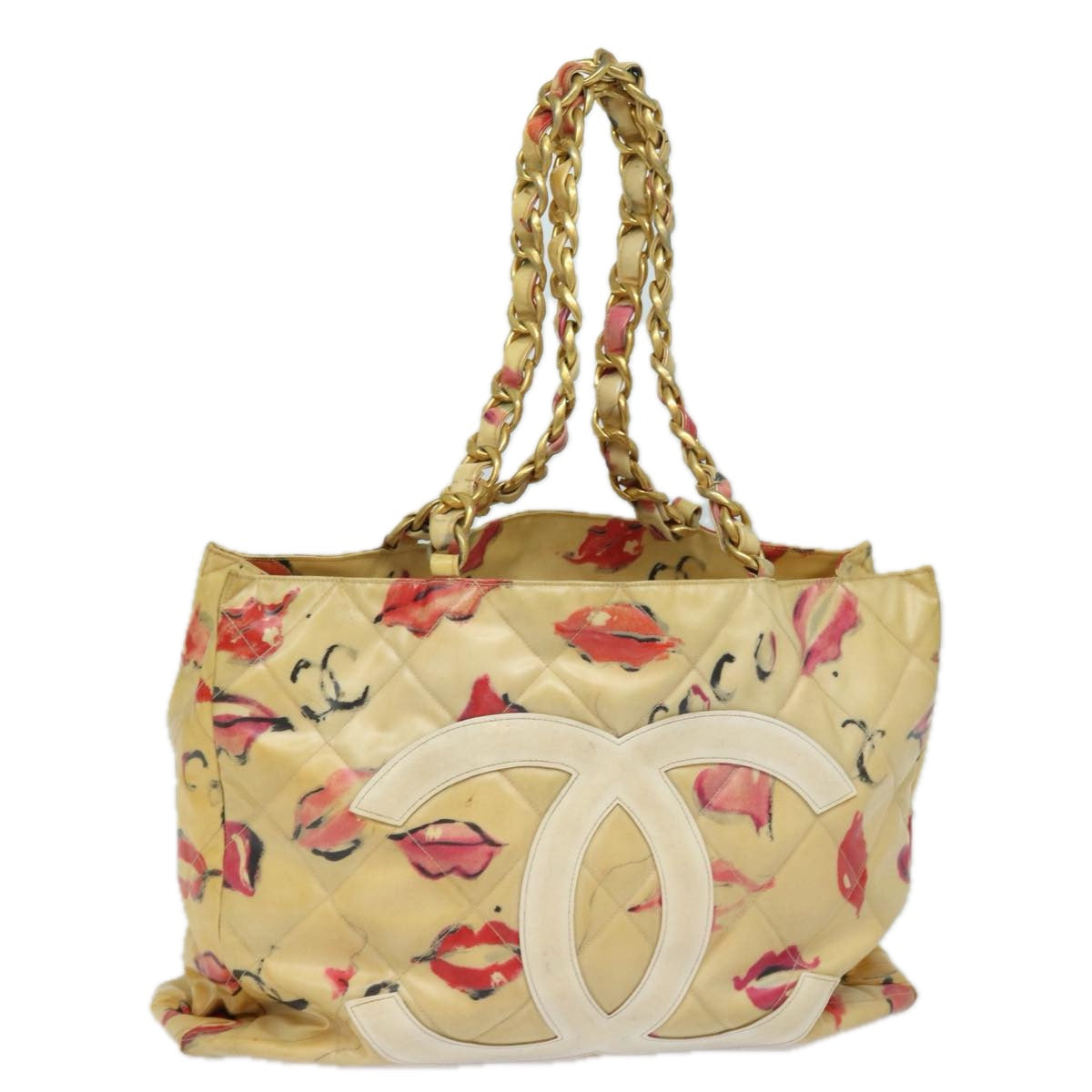 Top Quality Chanel Chain Tote Bag Vinyl White CC Auth 77840