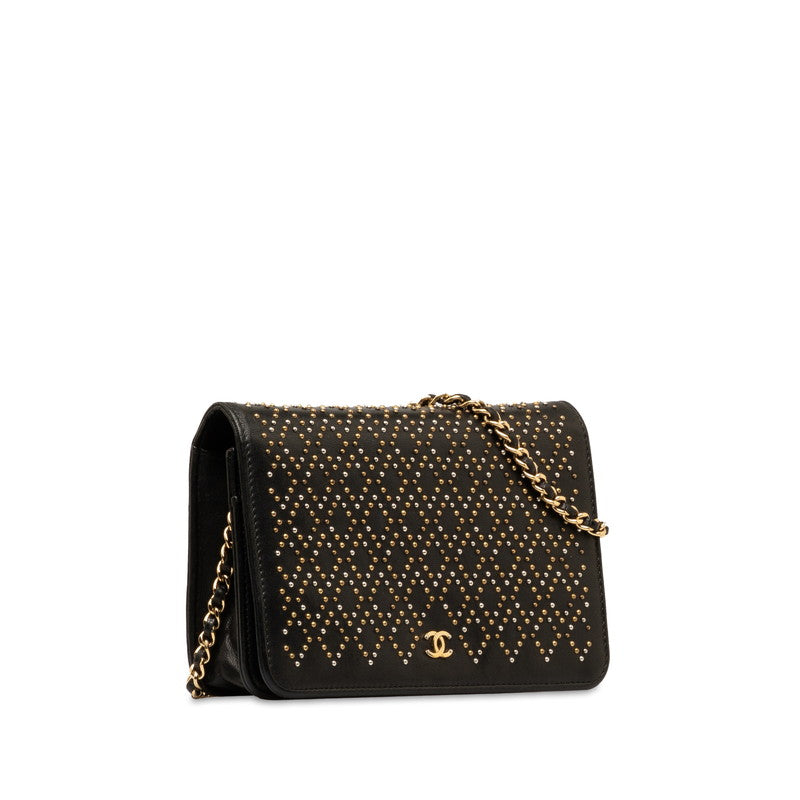 Top Quality Chanel Matelasse Studded Chain Wallet Black