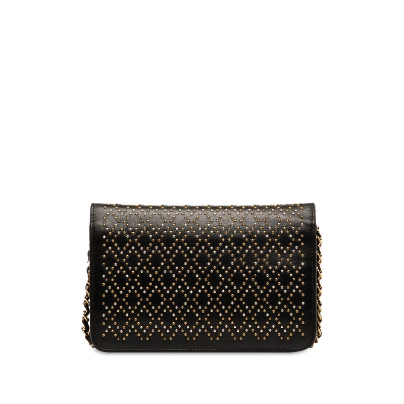 Top Quality Chanel Matelasse Studded Chain Wallet Black