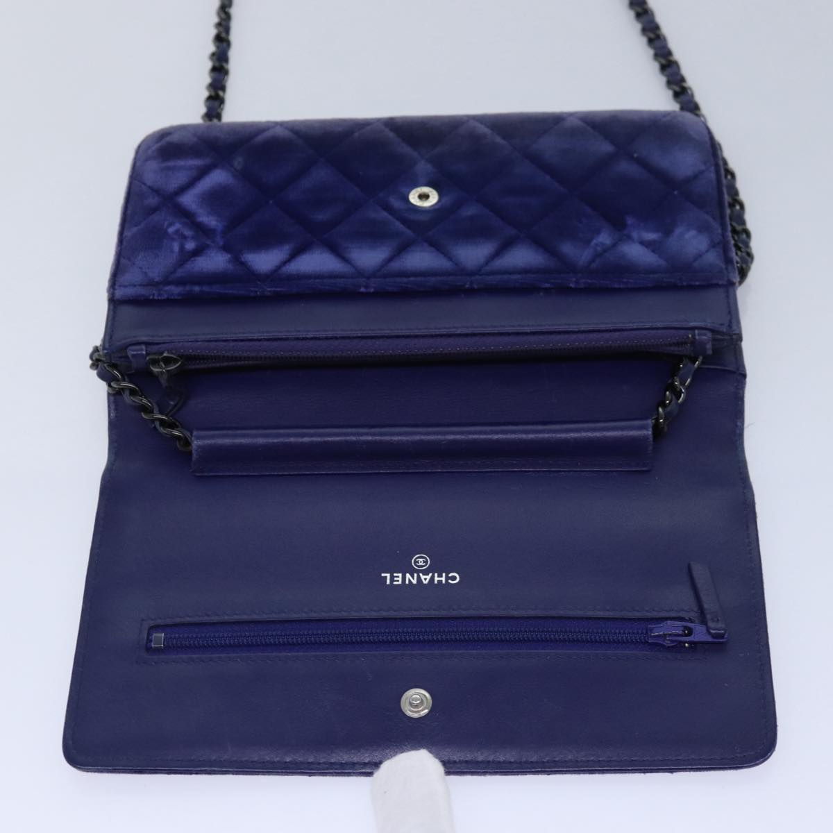 Top Quality Chanel Chain Shoulder Bag Moquette Navy CC Auth 84139