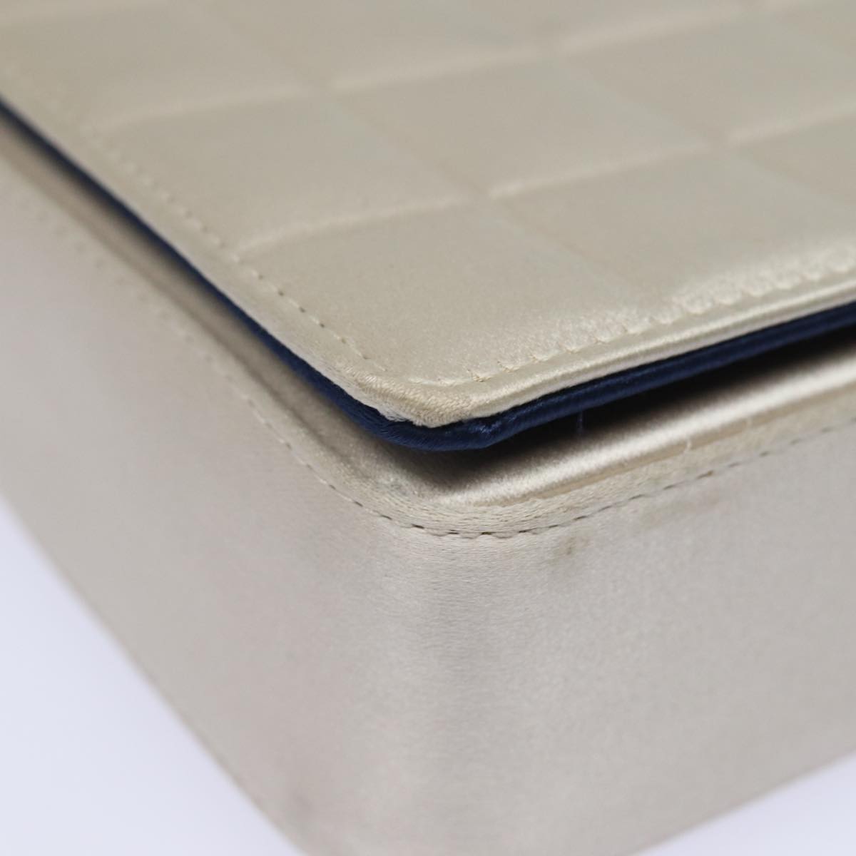 Top Quality Chanel Choco Bar Line Chain Shoulder Bag Satin Blue Beige CC Auth 84220