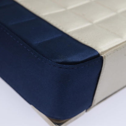 Top Quality Chanel Choco Bar Line Chain Shoulder Bag Satin Blue Beige CC Auth 84220