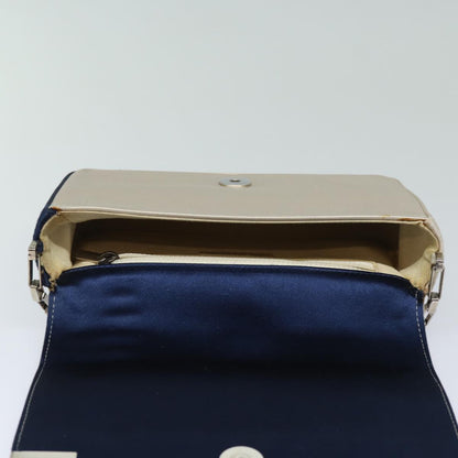 Top Quality Chanel Choco Bar Line Chain Shoulder Bag Satin Blue Beige CC Auth 84220