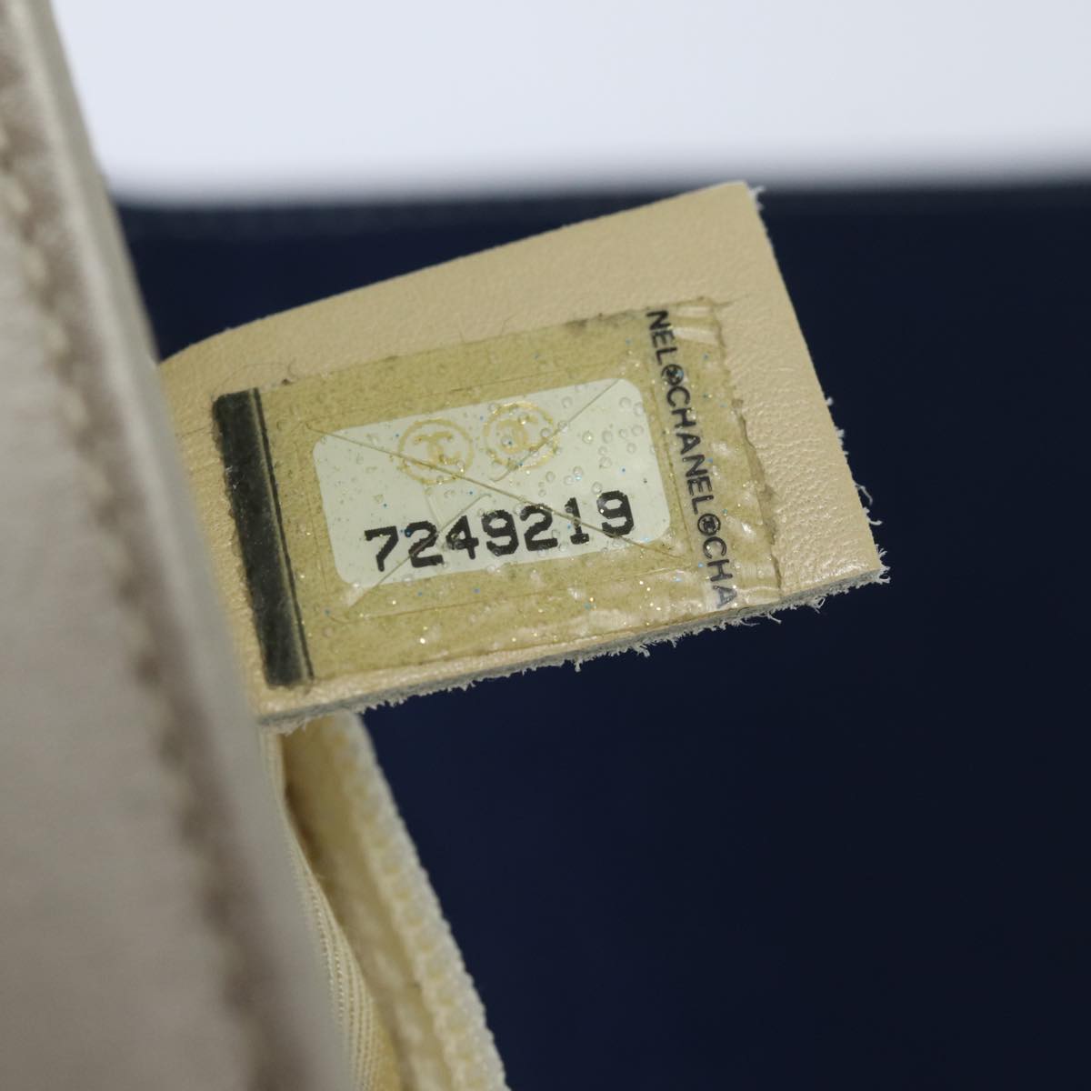 Top Quality Chanel Choco Bar Line Chain Shoulder Bag Satin Blue Beige CC Auth 84220