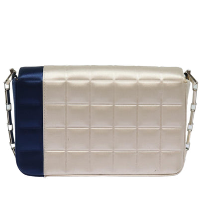 Top Quality Chanel Choco Bar Line Chain Shoulder Bag Satin Blue Beige CC Auth 84220