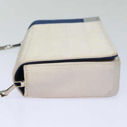 Top Quality Chanel Choco Bar Line Chain Shoulder Bag Satin Blue Beige CC Auth 84220