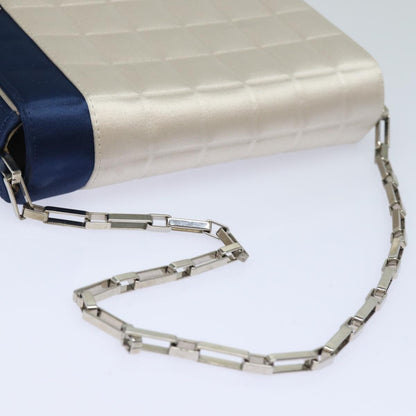 Top Quality Chanel Choco Bar Line Chain Shoulder Bag Satin Blue Beige CC Auth 84220