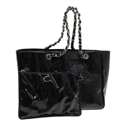 Top Quality Chanel Chain Tote Bag Patent leather Black Silver CC Auth 86039