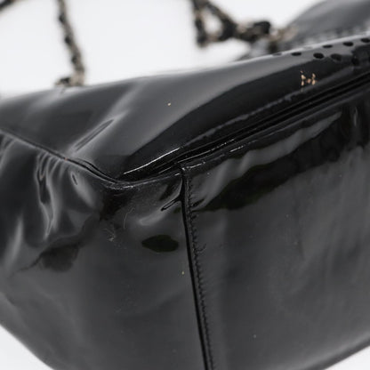 Top Quality Chanel Chain Tote Bag Patent leather Black Silver CC Auth 86039