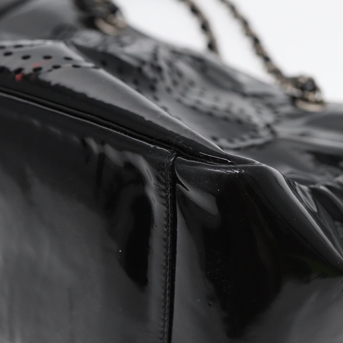 Top Quality Chanel Chain Tote Bag Patent leather Black Silver CC Auth 86039