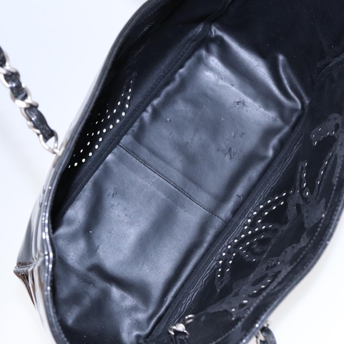 Top Quality Chanel Chain Tote Bag Patent leather Black Silver CC Auth 86039
