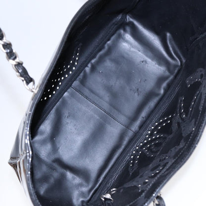 Top Quality Chanel Chain Tote Bag Patent leather Black Silver CC Auth 86039
