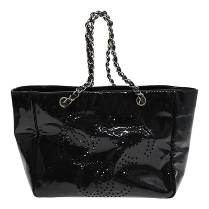 Top Quality Chanel Chain Tote Bag Patent leather Black Silver CC Auth 86039