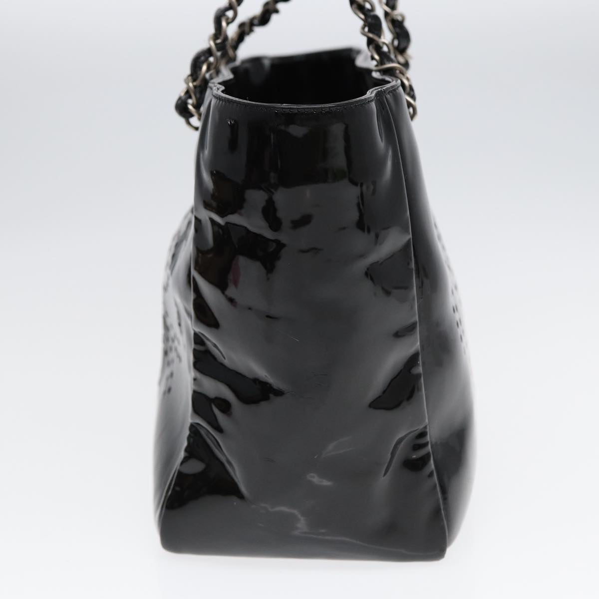 Top Quality Chanel Chain Tote Bag Patent leather Black Silver CC Auth 86039