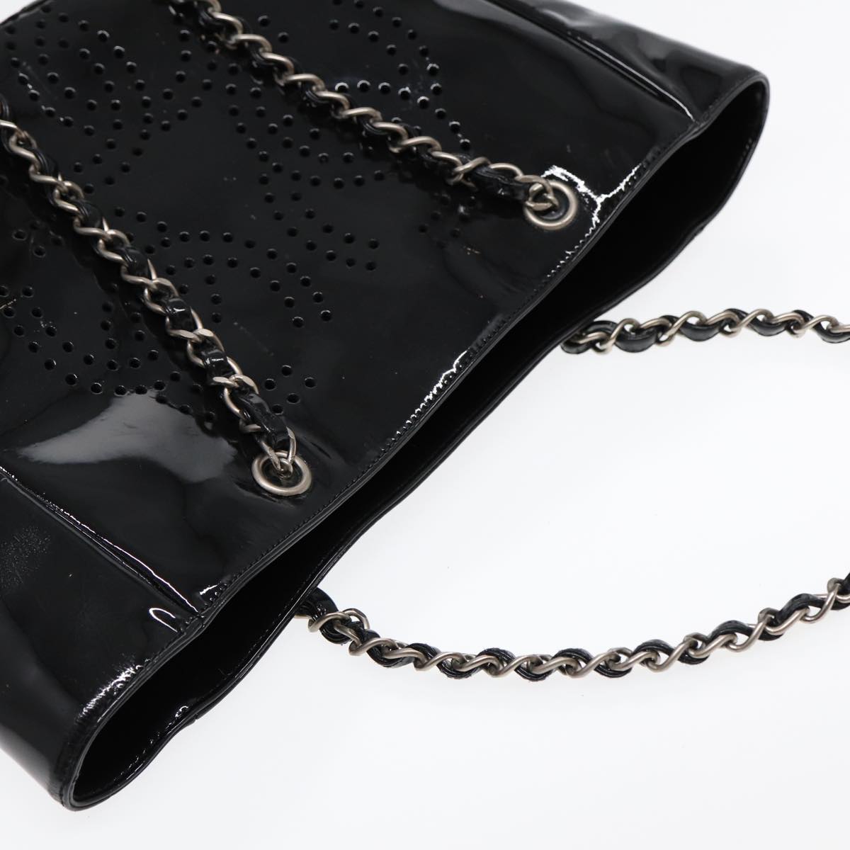 Top Quality Chanel Chain Tote Bag Patent leather Black Silver CC Auth 86039