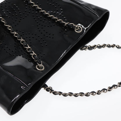 Top Quality Chanel Chain Tote Bag Patent leather Black Silver CC Auth 86039