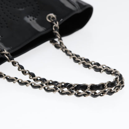 Top Quality Chanel Chain Tote Bag Patent leather Black Silver CC Auth 86039