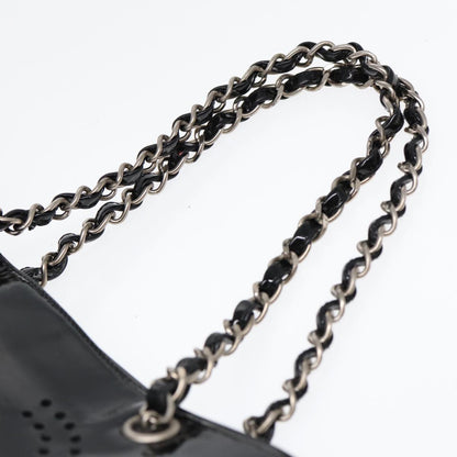 Top Quality Chanel Chain Tote Bag Patent leather Black Silver CC Auth 86039