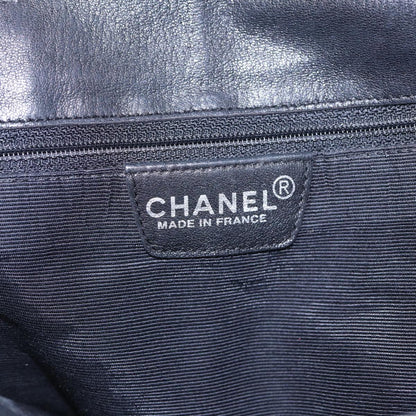 Top Quality Chanel Choco Bar Shoulder Bag Lamb Skin Black CC Auth 88626