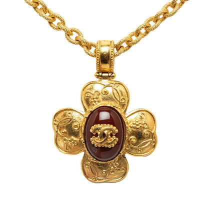 Top Quality Chanel Vintage Gripoix Coco Mark Flower Necklace Gold Plated