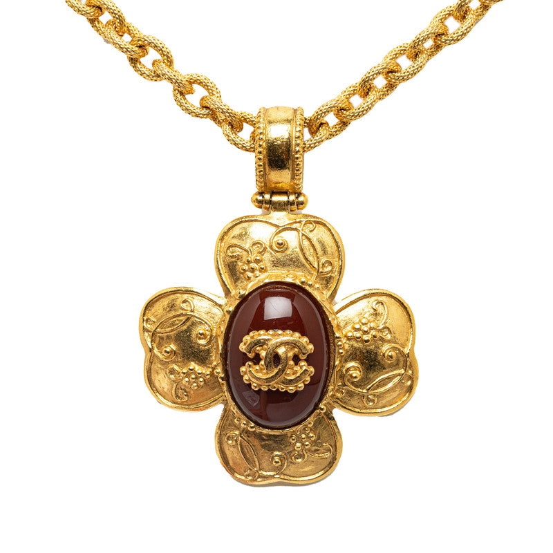 Top Quality Chanel Vintage Gripoix Coco Mark Flower Necklace Gold Plated