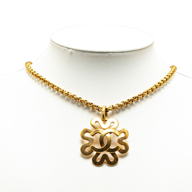Top Quality Chanel Vintage Coco Mark Clover Necklace Gold Plated