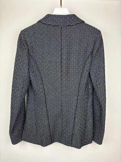 Top Quality Chanel Black & Grey Metallic Tweed Curved Hem Jacket with Ruthenium CC Button Detail FR 36 (UK 8)