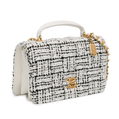 Top Quality Chanel CC Quilted Tweed Top Handle Full Flap (SHG-1PvkH4)