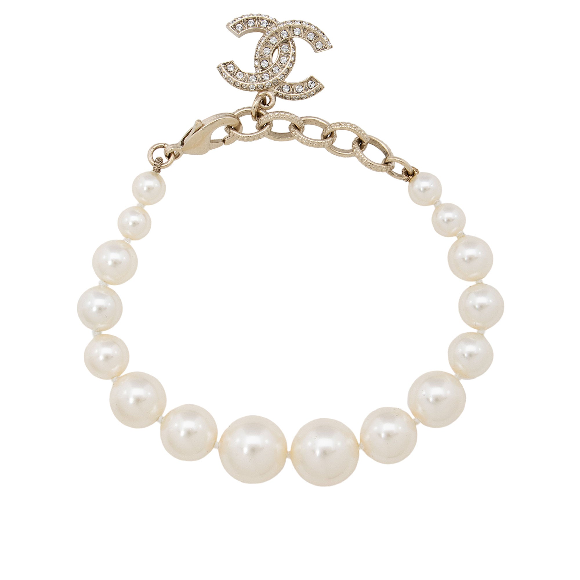 Top Quality Chanel Faux Pearl Crystal CC Bracelet (SHF-cQxYOA)
