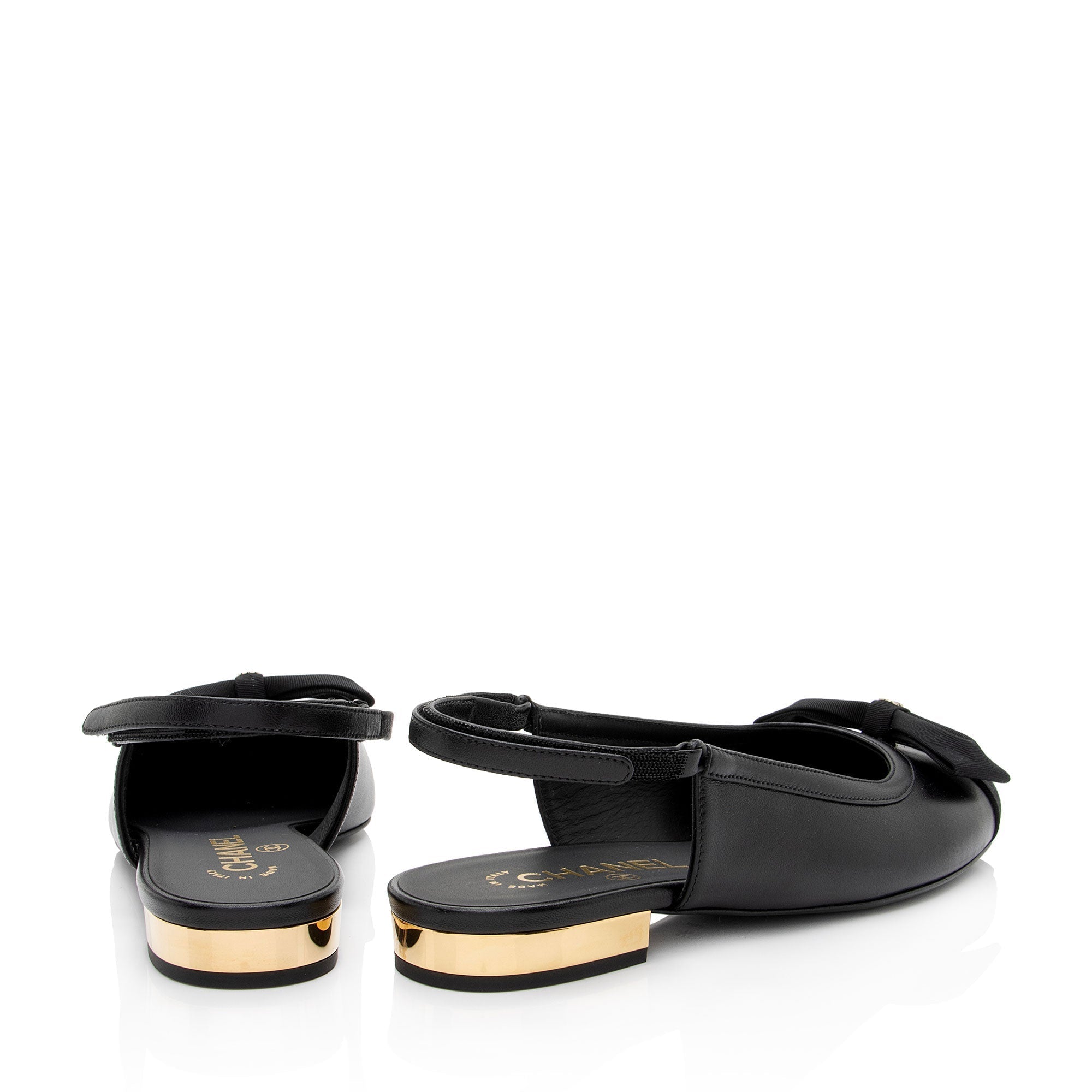 Top Quality Chanel Lambskin Grosgrain Bow CC Captoe Slingback Flats - Size 8.5 / 38.5 (SHF-UU3dKk)