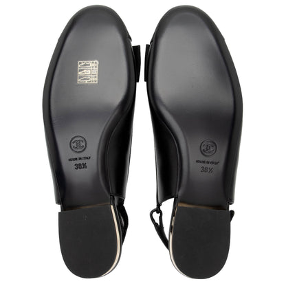 Top Quality Chanel Lambskin Grosgrain Bow CC Captoe Slingback Flats - Size 8.5 / 38.5 (SHF-UU3dKk)