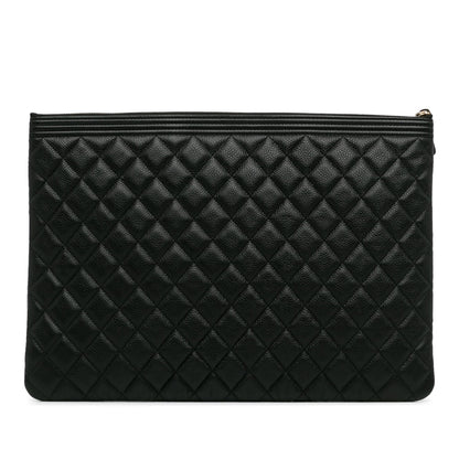 Top Quality Chanel Large Quilted Caviar Boy O Case Clutch (SHG-AMsEwy)