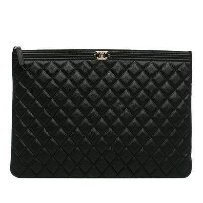 Top Quality Chanel Large Quilted Caviar Boy O Case Clutch (SHG-AMsEwy)